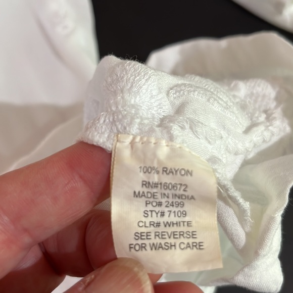 White Embroidered Rayon (cotton look) Raised Waist Tunic Top - Picture 6 of 9